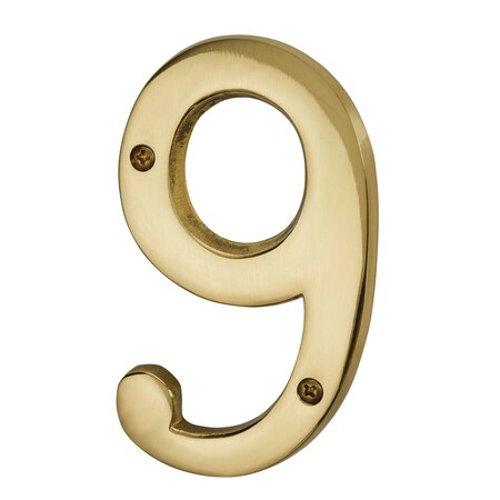 Pamex 4in Heavy Duty House Number No 9 Bright Brass Finish DD074S9PB
